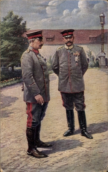 Postcard Kaiser Wilhelm II, Field Marshal Paul von Hindenburg, Posen Castle, 1915