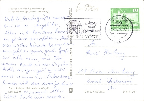 Postcard Fröbersgrün Syrau Rosenbach im Vogtland, Bungalows, Youth Hostel Rosa Luxemburg