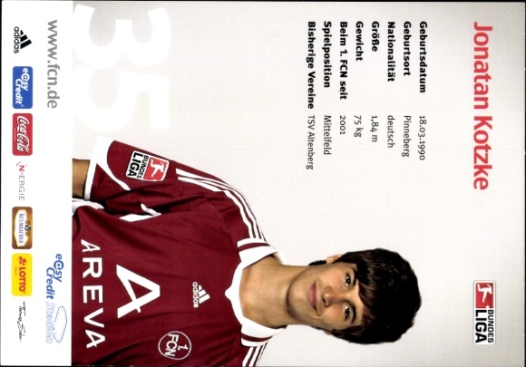 Autograph card footballer Jonatan Kotzke and Mercedes, 1. FC Nuremberg, autograph