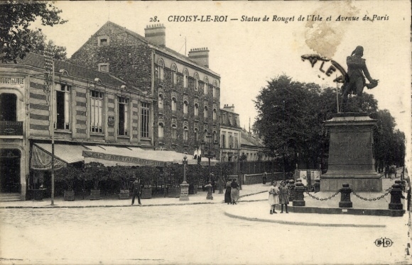 Postcard Choisy le Roi Val de Marne, Statue de Rouget de l'Isle, Avenue de Paris
