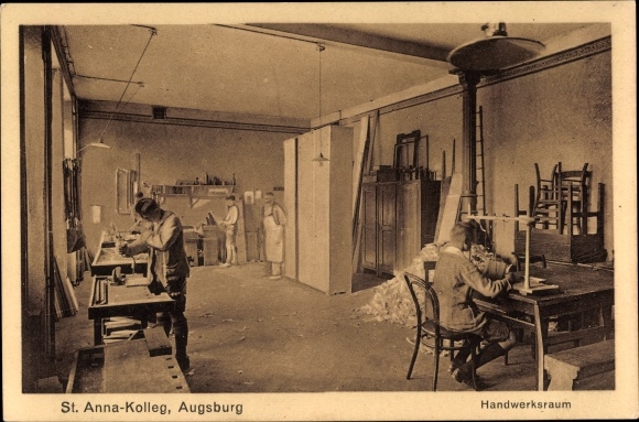 Postcard Augsburg in Swabia, St. Anna College, handicraft room