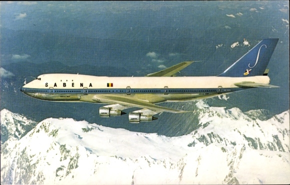 Postcard Belgian passenger aircraft, Boeing 747, Sabena