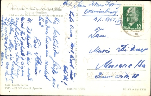 Postcard Sachsenhausen Oranienburg in the district of Oberhavel, national memorial site, memorial