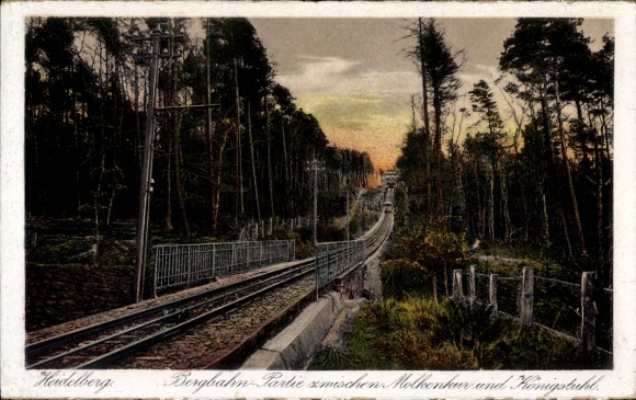 Postcard Heidelberg am Neckar, mountain railway between Molkenkur and Königstuhl