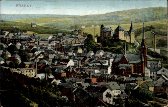 Ak Mylau Reichenbach im Vogtland, Panoramablick auf die Stadt