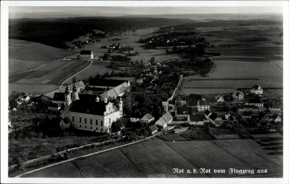 Postcard Rot an der Rot in Württemberg, aerial photograph