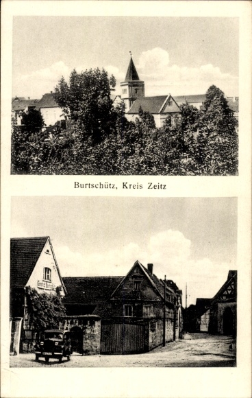 Ak Burtschütz Tröglitz in Sachsen Anhalt, Teilansicht, Kirche, Straßenansicht