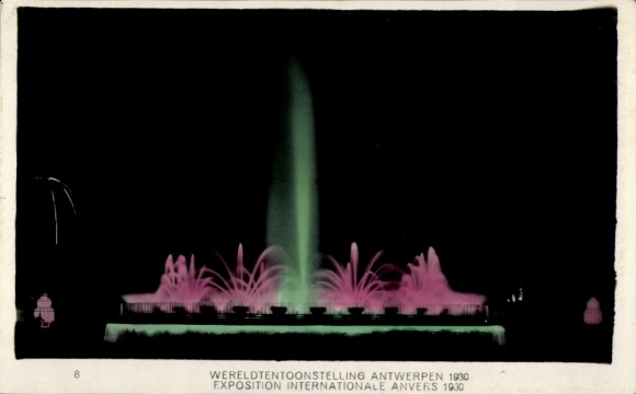 PC Antwerp Antwerp Flanders, International Exhibition 1930, illuminated fountain