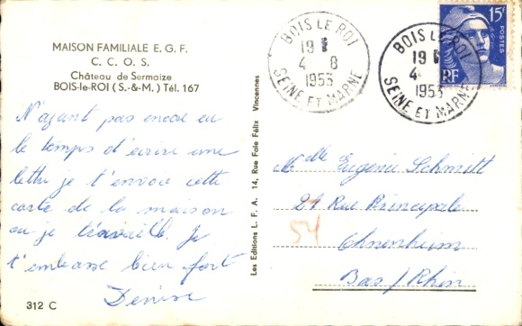 Postcard Bois le Roy Eure, Maison Familiale EGF Chateau de Sermaize