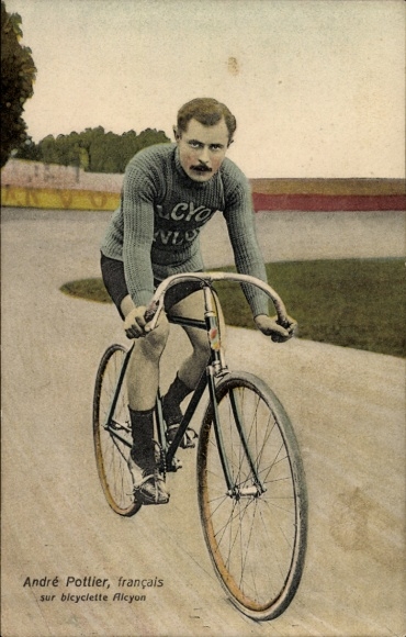 Ak Radrennfahrer André Pottier, Frankreich, Fahrrad Alcyon