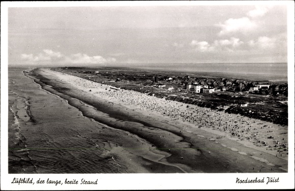 Postcard Juist North Sea resort, beach, aerial photo