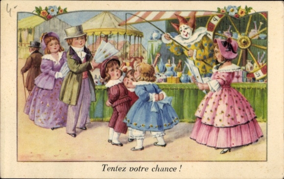 Artist Postcard Children at the Fair, Wheel of Fortune, Fishing Rod