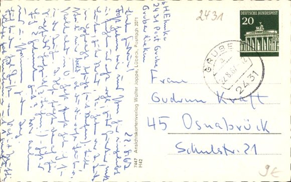 Postcard Grube in Holstein, church, memorial, Paasch Eyler Platz