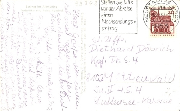 Postcard Essing in the Altmühltal, gate bridge, ruins of Randeck