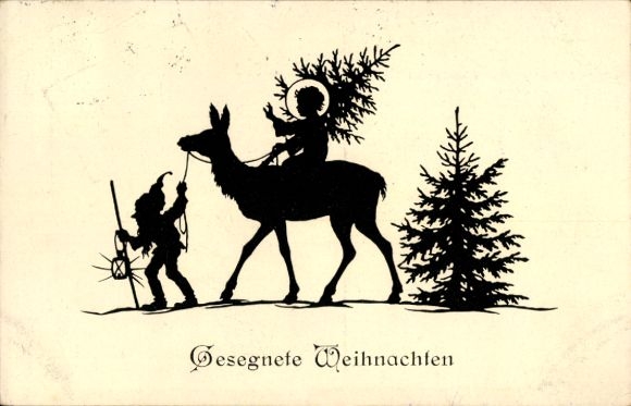 Künstler Scherenschnitt Ak Allmayer, Josefine, gesegnete Weihnachten