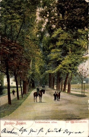 Postcard Baden Baden am Schwarzwald, Lichtenthaler Allee, Man on Horseback
