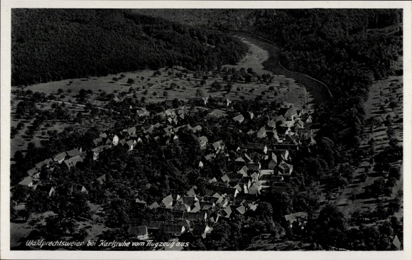Postcard Waldprechtsweier Malsch in Baden, aerial photograph of Karlsruhe