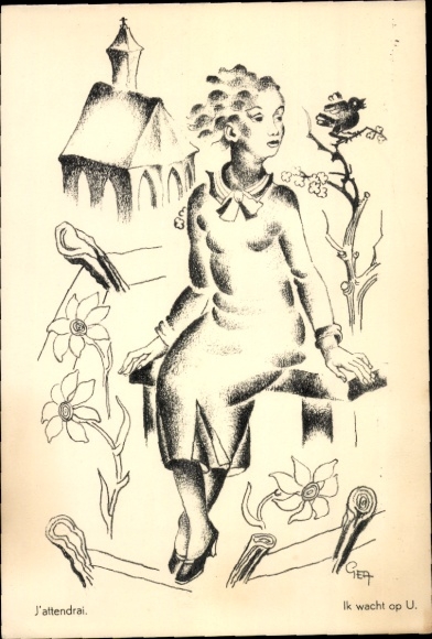 Artist Postcard Belgian Military, I'm waiting for you, Woman, Soldier's Love