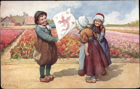Artist PC holiday, Karl, boy with dragon, girl, Dutch national costumes, BKWI 402 6