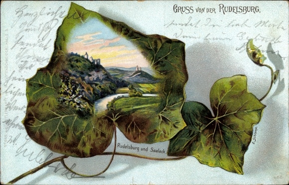 Ivy leaf Chromo-Litho Bad Kösen Naumburg an der Saale, Rudelsburg, Saaleck