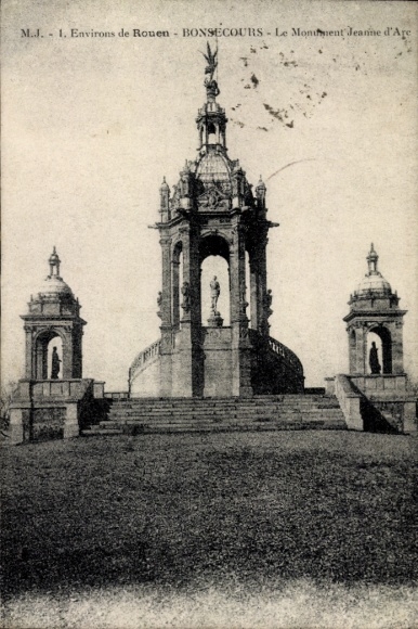 Ak Bonsecours Seine Maritime, Monument Jeanne d'Arc