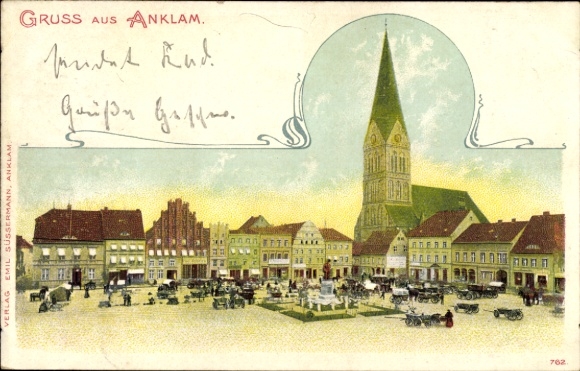 Ak Anklam in Mecklenburg-Vorpommern, marktplein, kerk