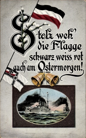 Ak Glückwunsch Ostern, Kriegsschiffe, Flagge schwarz weiß rot