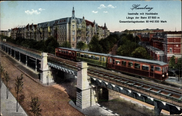PC Hamburg Eimsbüttel Harvestehude, Isestraße with elevated train, residential buildings