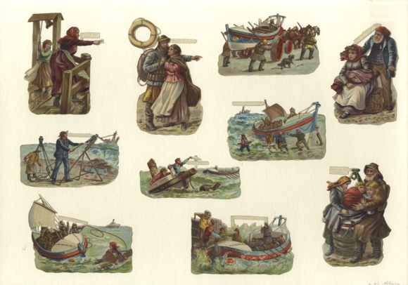 13 wafers on the topic of sea rescue, size approx. 11 x 7 cm, 5 x 10 cm
