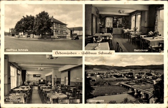 Postcard Hedemünden Hann. Münden in the Werratal, Gasthaus Schmale, guest rooms, club room, general view
