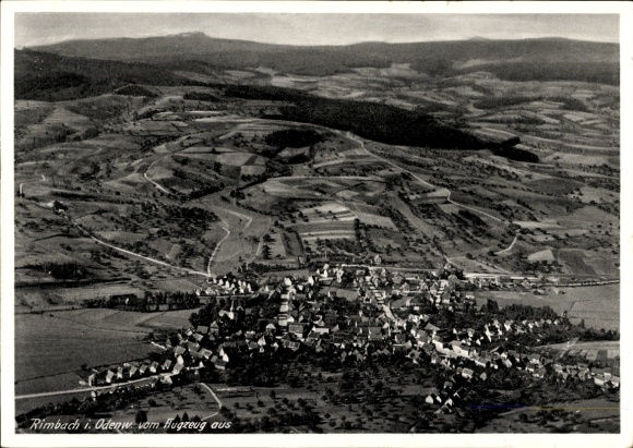 Postcard Rimbach in the Odenwald, aerial photograph of Odenwald, airplane view