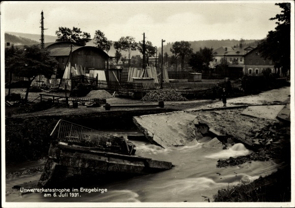 PC Johanngeorgenstadt in the Ore Mountains, bridge collapse, flood 06.07.1931
