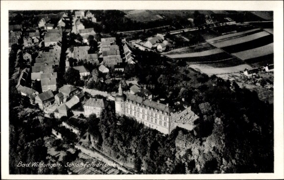 Postcard Bad Wildungen in Hesse, Friedrichstein Castle, aerial photograph