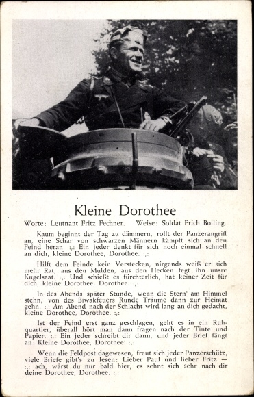 Song Postcard Kleine Dorothee, soldier in a tank, text Fritz Fechner, melody Erich Bolling