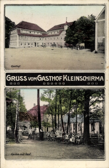 Ak Kleinschirma Oberschöna im Landkreis Mittelsachsen, Gasthof, Garten, Saal