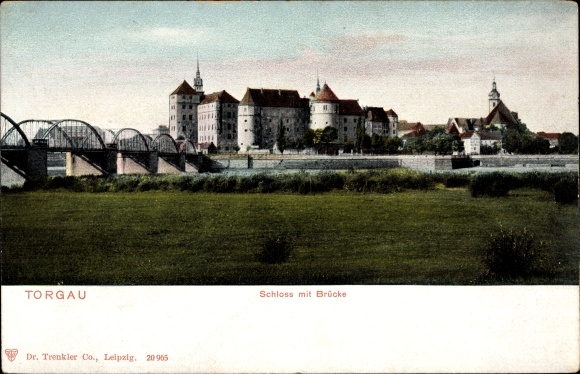 Ak Torgau an der Elbe, Schloss mit Brücke