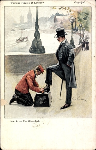 Artysta KP London City England, The Shoeblack, Familiar Figures of London