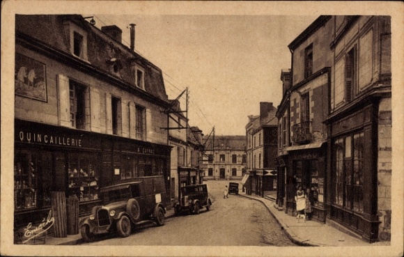 Postcard Nontron Dordogne, cityscape, shops, cars, architecture