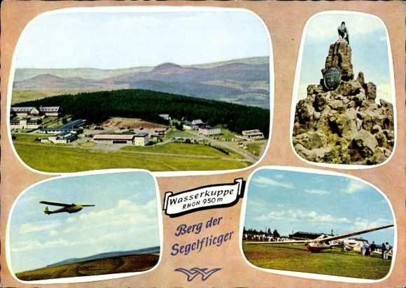 Postcard Poppenhausen at the Wasserkuppe Rhön, glider, view from above