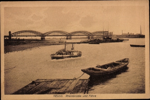 Postcard Neuss am Rhein, Rhine bridge, ferry, boats, water
