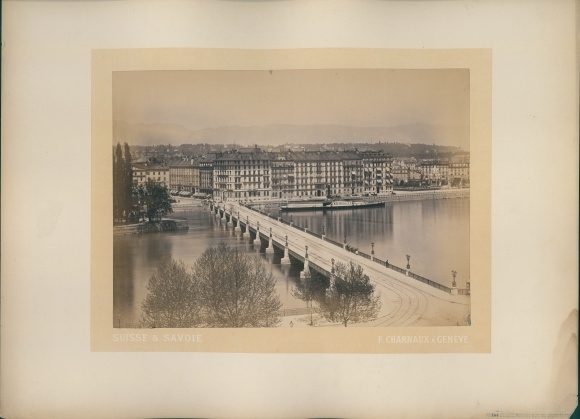 Photo Genève Geneva Switzerland, around 1880, Pont et Quai de Mont Blanc, Atelier F. Charnaux
