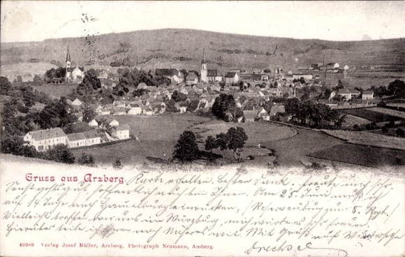 Postcard Arzberg in Upper Franconia, total view