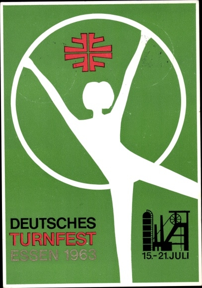 Postcard Essen in the Ruhr area, German gymnastics festival 15. - 21.07.1963