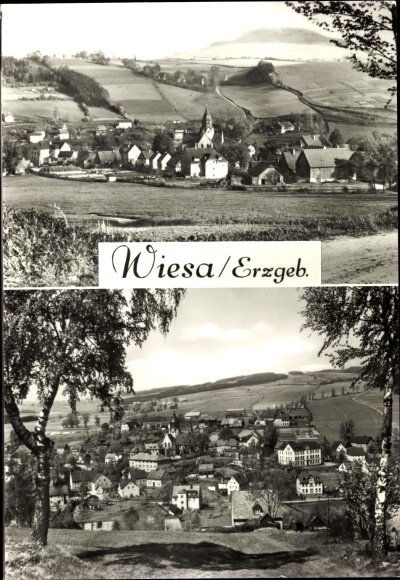 Ak Wiesa Thermalbad Wiesenbad im Erzgebirge, Ortsansichten mit Umgebung