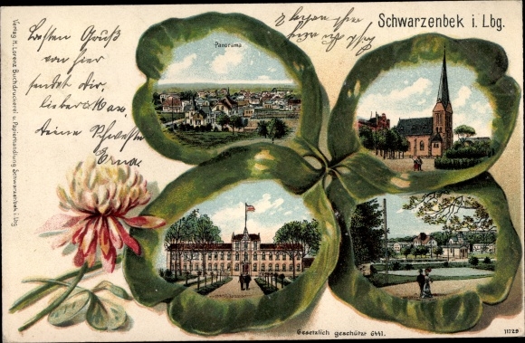 Kleeblatt Chromo-Litho Schwarzenbek in the Duchy of Lauenburg, Francis Church, town house, total view
