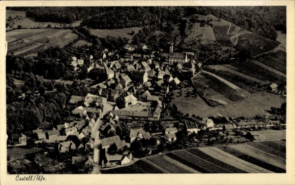 Postcard Castell Lower Franconia, aerial photograph, panorama