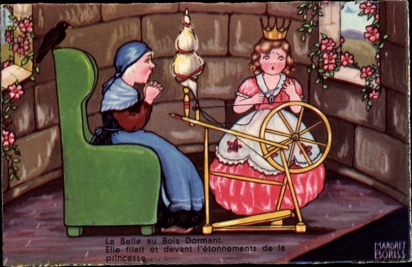 Künstler Ak Boriss, Margret, Dornröschen, Spinnrad, Prinzessin, Märchen, Gebrüder Grimm, Amag 0345