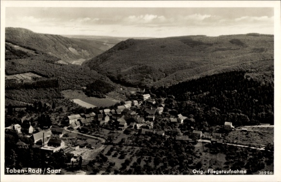 Postcard Taben Rodt on the Saar, aerial photograph of the village, rural surroundings, mountain landscape