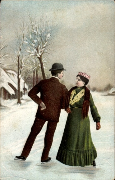 Postcard couple on skates