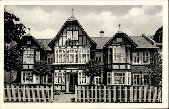 Postcard Oberhof in the Thuringian Forest, Haus Christa, half-timbered house, single-family house, black and white color
